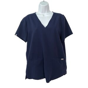 Figs Tech Collection Scrubs top L large Navy blue V-neck Pockets Uniform womens